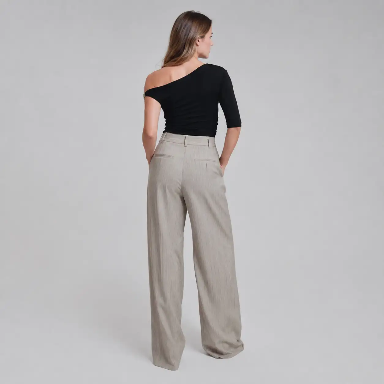 Pantalon Palazzo Rayé Beige A7508