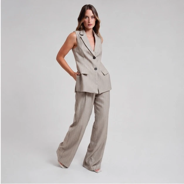 Pantalon Palazzo Rayé Beige A7508