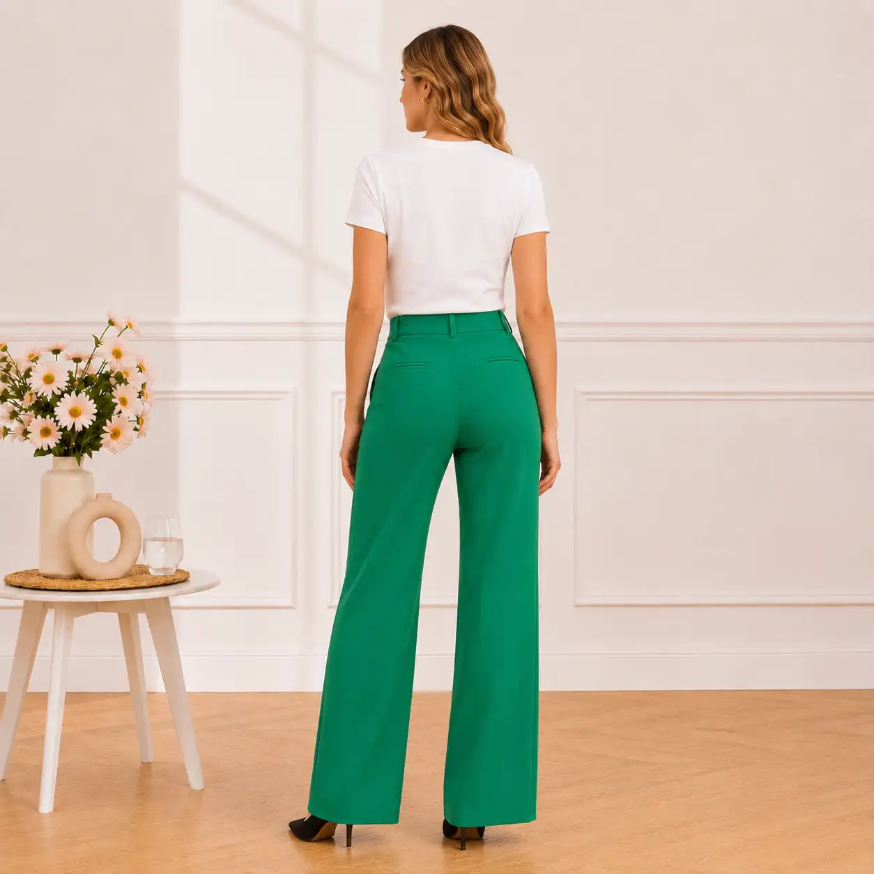 Pantalon droit vert émeraude 75911