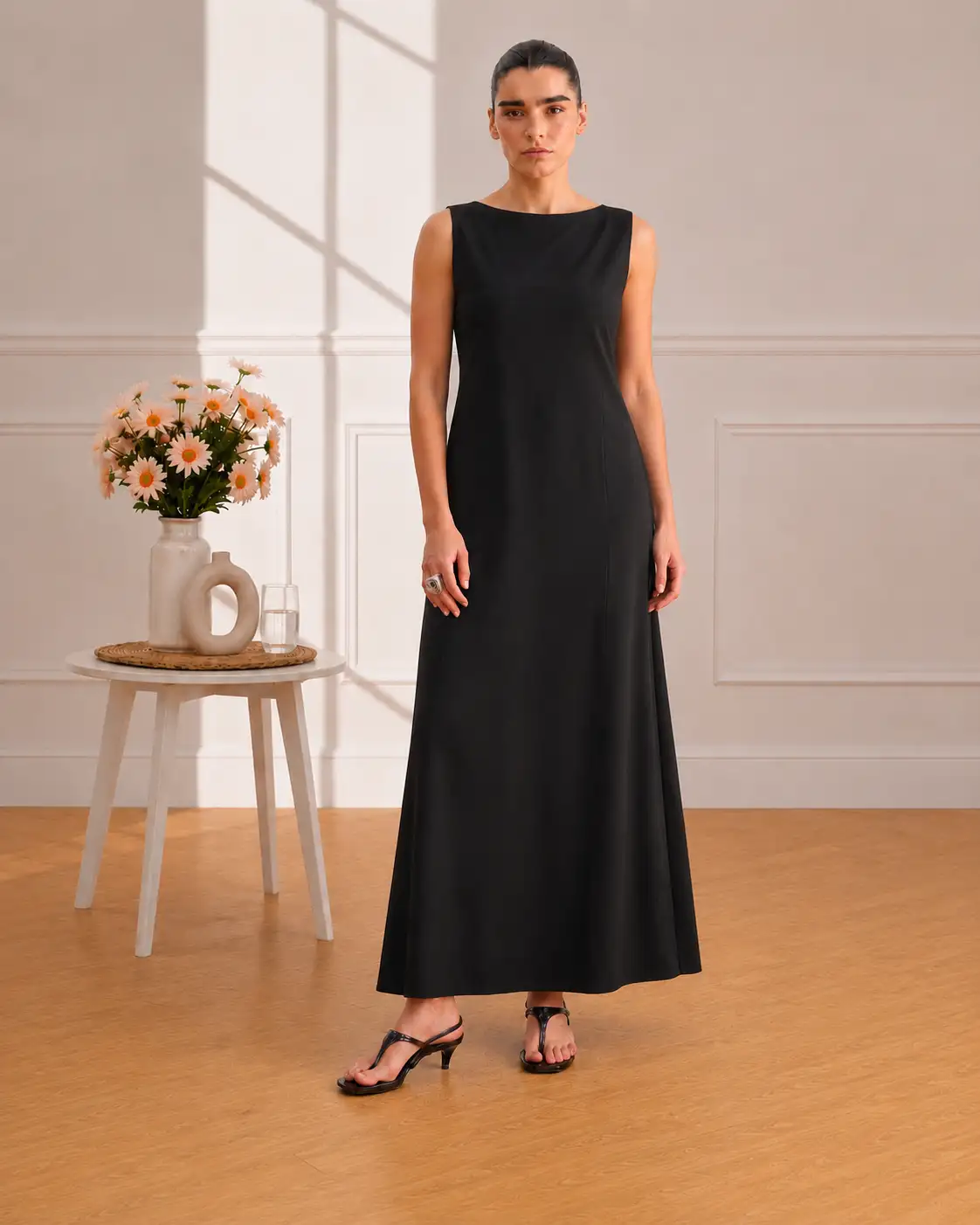 Robe longue noire fluide Karenr1