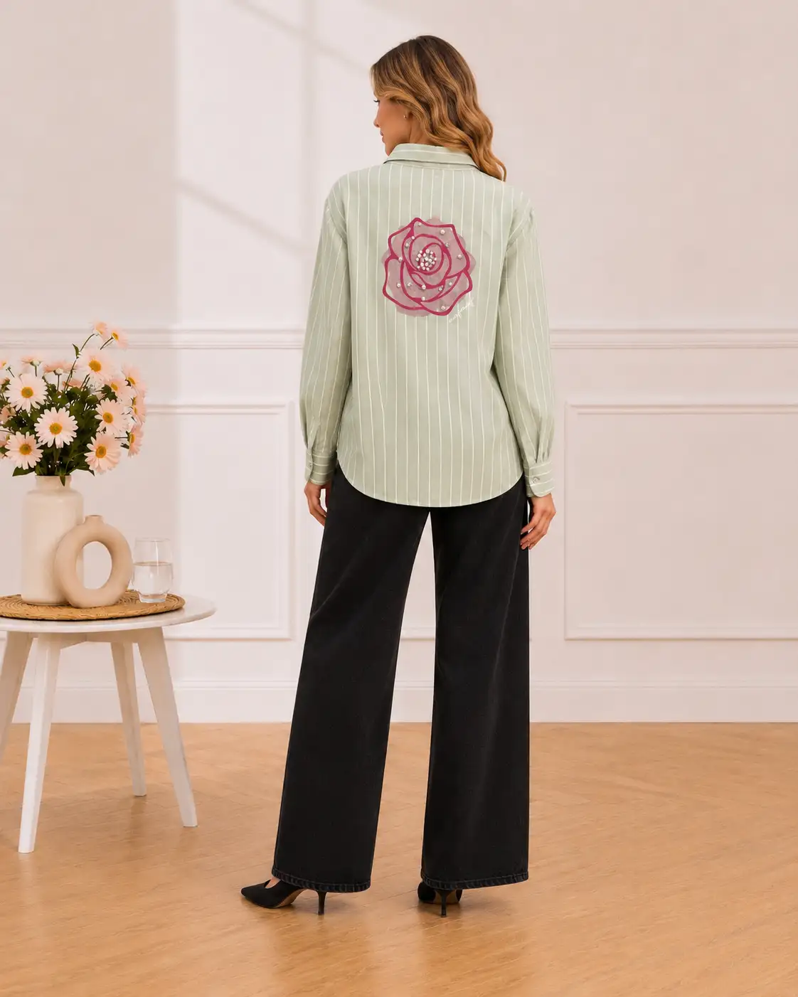 Chemise Rayée  Vert Sauge KemiC1