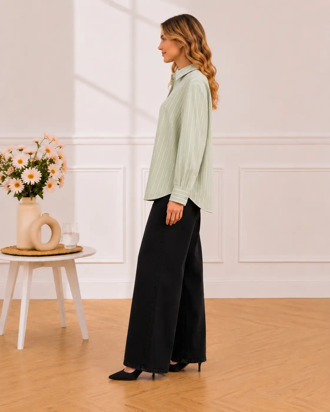 Chemise Rayée  Vert Sauge KemiC1