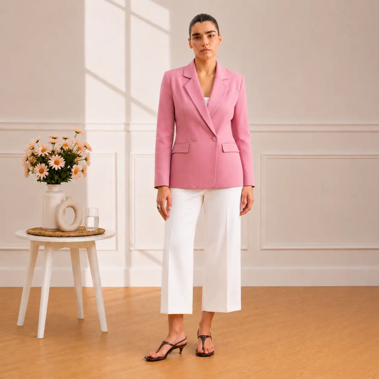 Blazer Croisé Rose Poudré Élégance Moderne V307