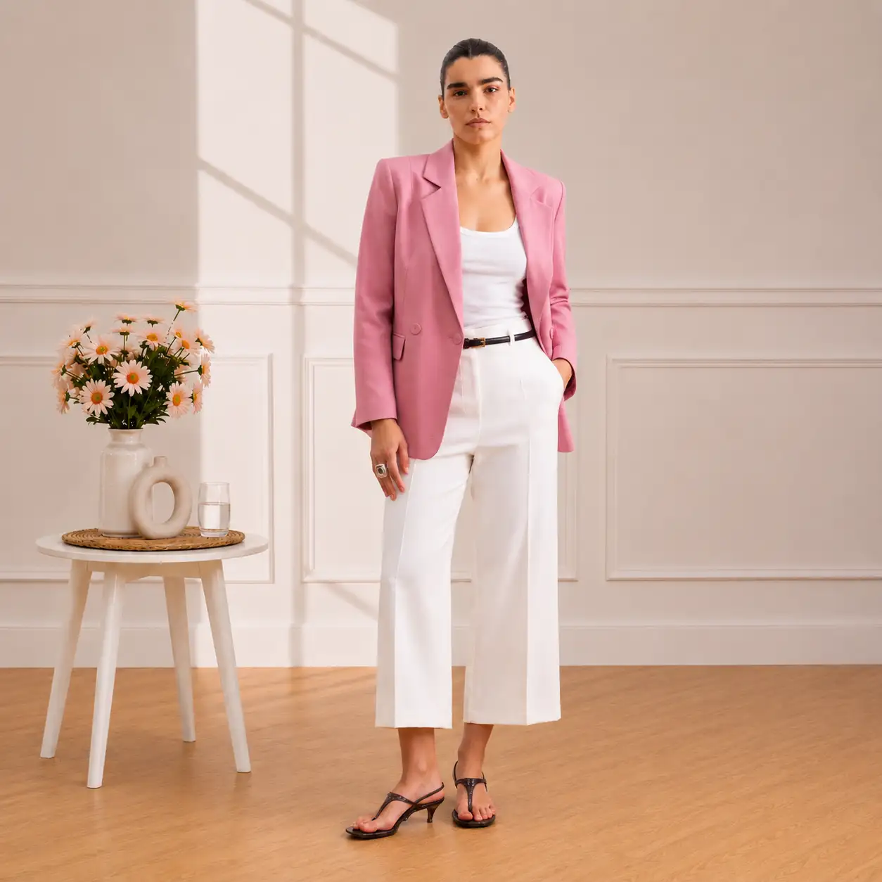 Blazer Croisé Rose Poudré Élégance Moderne V307