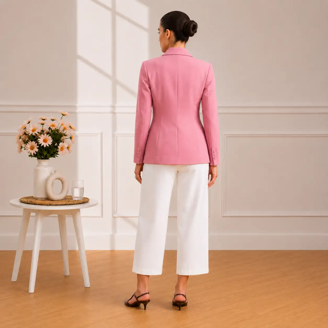 Blazer Croisé Rose Poudré Élégance Moderne V307